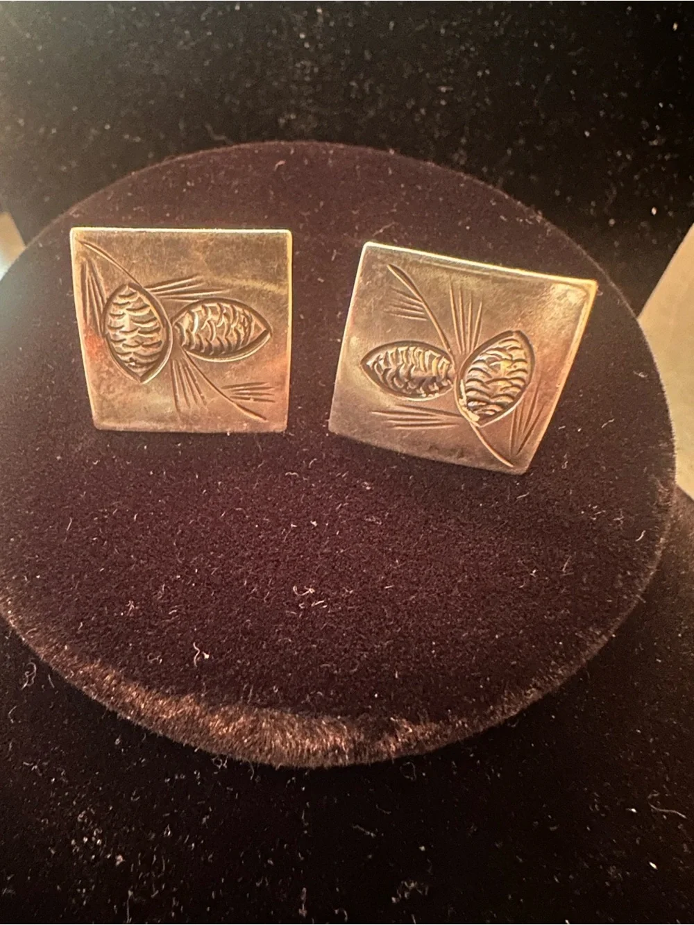 Vintage Sterling Silver Pinecone Square Cufflinks by Stuart NYE